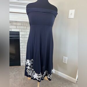 I.N.C. Navy Off-Shoulder Floral Hem Dress